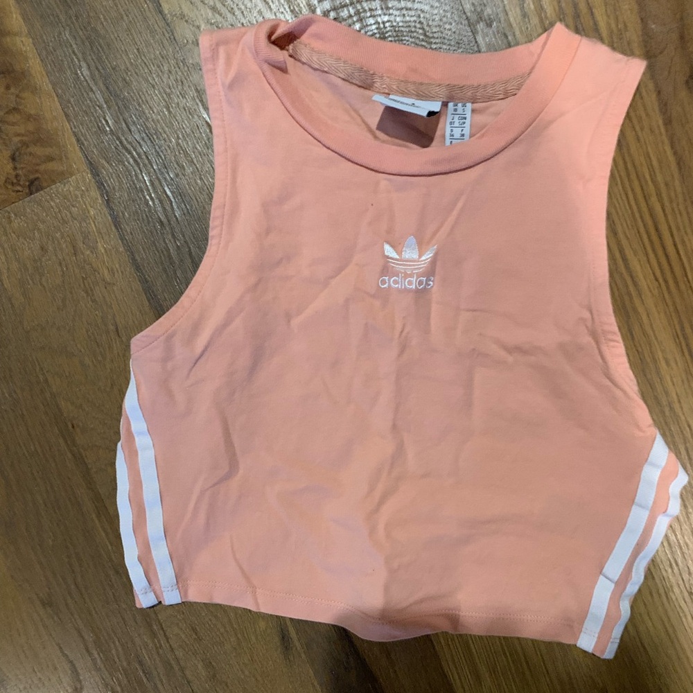 Adidas Coral Crop Tee with White Logo